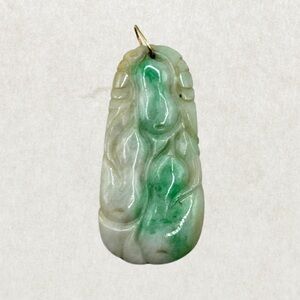 19th Century Chinese Jade Botanical Pendant with 22K Gold Loop